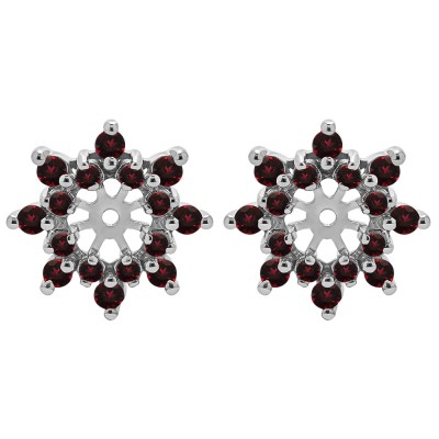 0.96 Carat Ruby Round Double Row Halo Earring Jacket