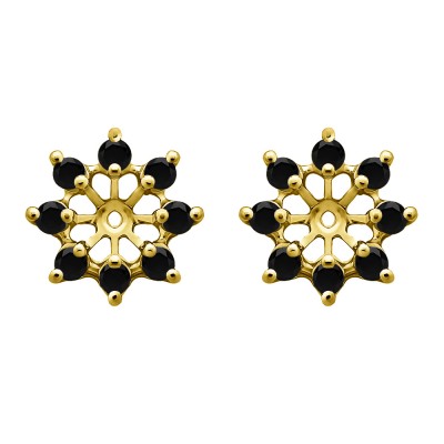0.32 Carat Black Round Shared Prong Halo Earring Jacket in Yellow Gold