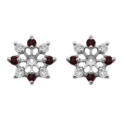 0.32 Carat Ruby and Diamond Round Shared Prong Halo Earring Jacket