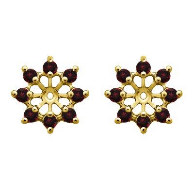 0.32 Carat Ruby Round Shared Prong Halo Earring Jacket in Yellow Gold