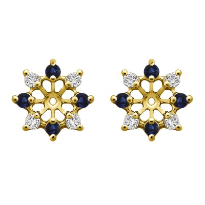 0.32 Carat Sapphire and Diamond Round Shared Prong Halo Earring Jacket in Yellow Gold