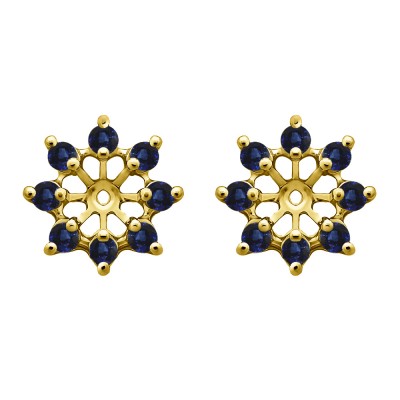 0.32 Carat Sapphire Round Shared Prong Halo Earring Jacket in Yellow Gold