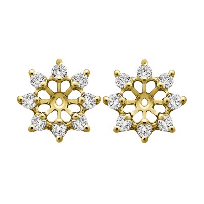 0.32 Carat Round Shared Prong Halo Earring Jacket in Yellow Gold