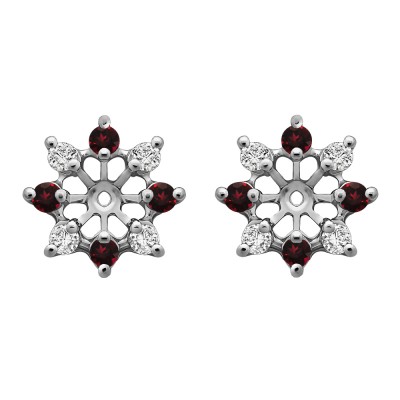 0.96 Carat Ruby and Diamond Round Shared Prong Halo Earring Jacket