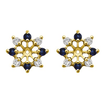 0.96 Carat Sapphire and Diamond Round Shared Prong Halo Earring Jacket in Yellow Gold