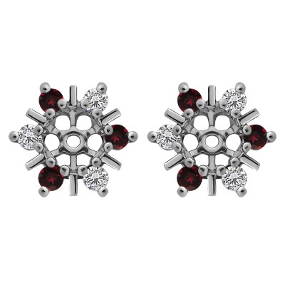 0.48 Carat Ruby and Diamond Round Bar and Prong Halo Earring Jackets