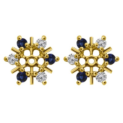 0.48 Carat Sapphire and Diamond Round Bar and Prong Halo Earring Jackets in Yellow Gold