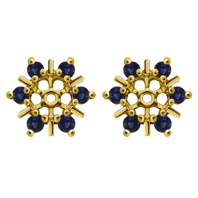 0.48 Carat Sapphire Round Bar and Prong Halo Earring Jackets in Yellow Gold