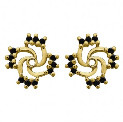 0.24 Carat Black Round Shared Prong Swirl Earring Jacket in Yellow Gold