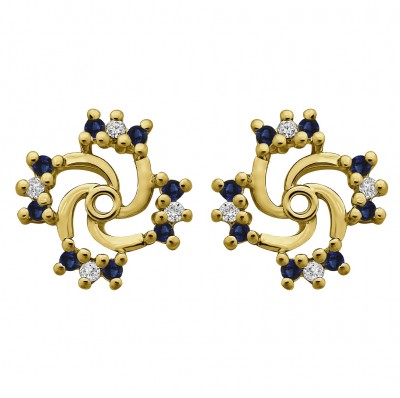 0.24 Carat Sapphire and Diamond Round Shared Prong Swirl Earring Jacket in Yellow Gold