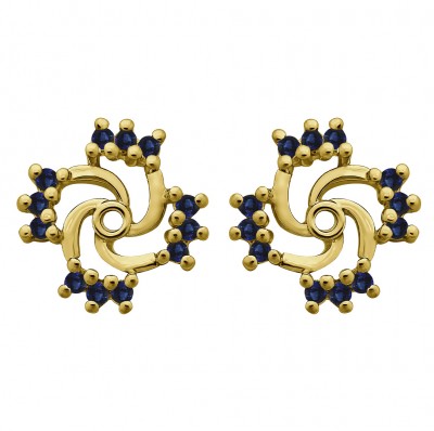 0.24 Carat Sapphire Round Shared Prong Swirl Earring Jacket in Yellow Gold