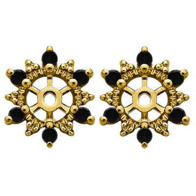 0.24 Carat Black Round Shared Prong Halo Earring Jacket in Yellow Gold