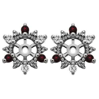 0.24 Carat Ruby and Diamond Round Shared Prong Halo Earring Jacket