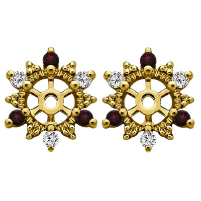 0.24 Carat Ruby and Diamond Round Shared Prong Halo Earring Jacket in Yellow Gold