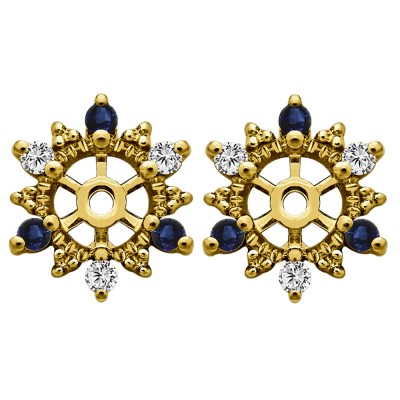 0.24 Carat Sapphire and Diamond Round Shared Prong Halo Earring Jacket in Yellow Gold