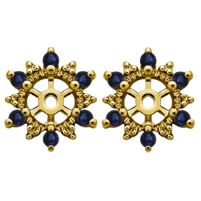 0.24 Carat Sapphire Round Shared Prong Halo Earring Jacket in Yellow Gold