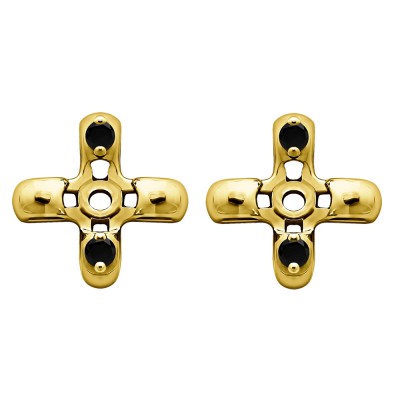0.06 Carat Black Cross Shaped Earring Jackets in Yellow Gold