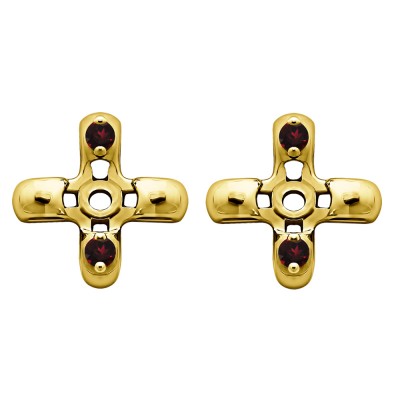 0.06 Carat Ruby Cross Shaped Earring Jackets in Yellow Gold