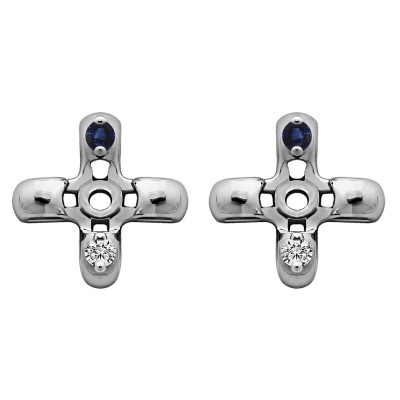 0.06 Carat Sapphire and Diamond Cross Shaped Earring Jackets