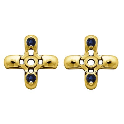 0.06 Carat Sapphire Cross Shaped Earring Jackets in Yellow Gold