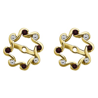 0.24 Carat Ruby and Diamond Halo Infinity Earring Jackets in Yellow Gold