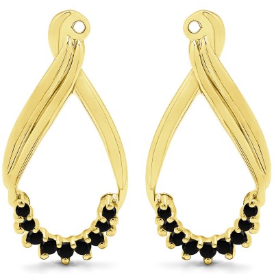 0.21 Carat Black Round Shared Prong Chandalier Earring Jackets  in Yellow Gold