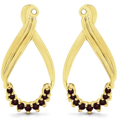 0.21 Carat Ruby Round Shared Prong Chandalier Earring Jackets  in Yellow Gold