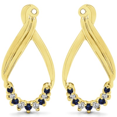 0.21 Carat Sapphire and Diamond Round Shared Prong Chandalier Earring Jackets  in Yellow Gold