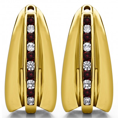 0.315 Carat Ruby and Diamond Large Round Channel Set Chandelier Earring Jacket  in Yellow Gold