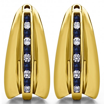 0.315 Carat Sapphire and Diamond Large Round Channel Set Chandelier Earring Jacket  in Yellow Gold