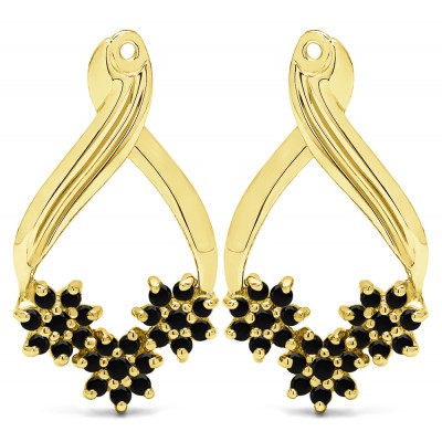 0.54 Carat Black Triple Flower Cluster Earring Jackets  in Yellow Gold