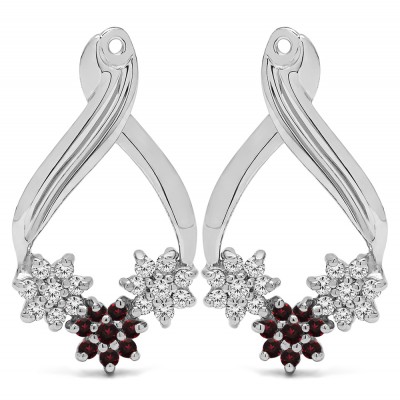 0.54 Carat Ruby and Diamond Triple Flower Cluster Earring Jackets