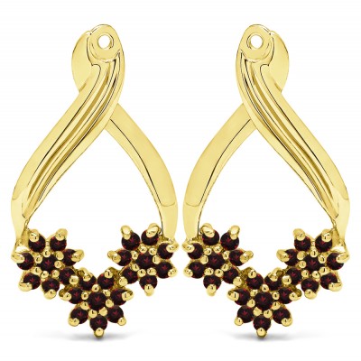 0.54 Carat Ruby Triple Flower Cluster Earring Jackets  in Yellow Gold