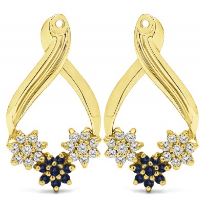 0.54 Carat Sapphire and Diamond Triple Flower Cluster Earring Jackets  in Yellow Gold
