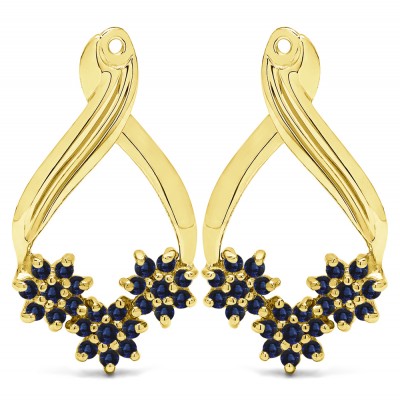 0.54 Carat Sapphire Triple Flower Cluster Earring Jackets  in Yellow Gold