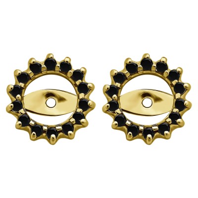 0.28 Carat Black Shared Prong Round Halo Earring Jackets in Yellow Gold