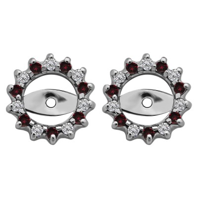 0.28 Carat Ruby and Diamond Shared Prong Round Halo Earring Jackets