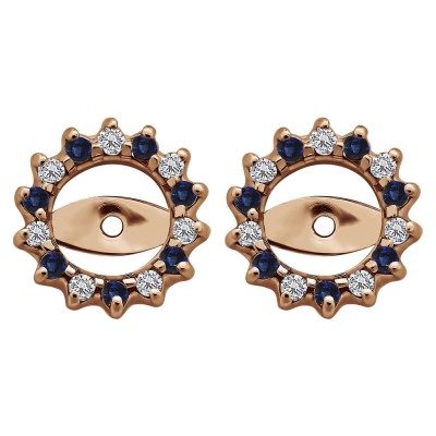 0.28 Carat Sapphire and Diamond Shared Prong Round Halo Earring Jackets in Yellow Gold