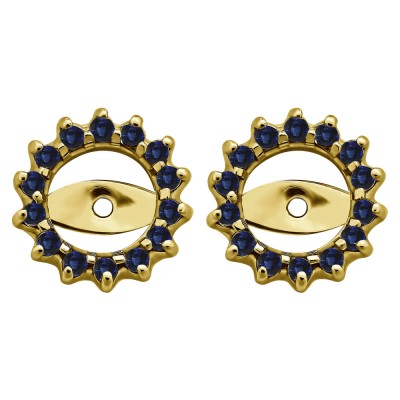 0.28 Carat Sapphire Shared Prong Round Halo Earring Jackets in Yellow Gold