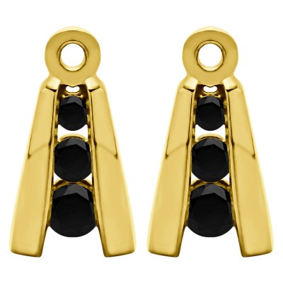 0.2 Carat Black Round Channel Three Stone Earring Jackets  in Yellow Gold