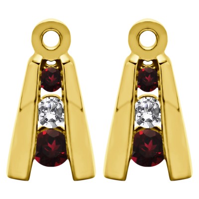 0.2 Carat Ruby and Diamond Round Channel Three Stone Earring Jackets  in Yellow Gold
