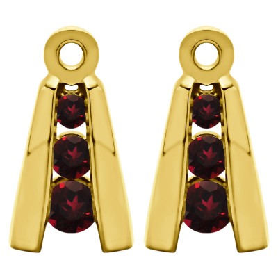 0.2 Carat Ruby Round Channel Three Stone Earring Jackets  in Yellow Gold