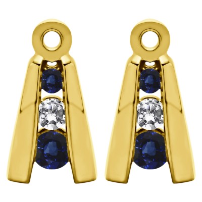 0.2 Carat Sapphire and Diamond Round Channel Three Stone Earring Jackets  in Yellow Gold