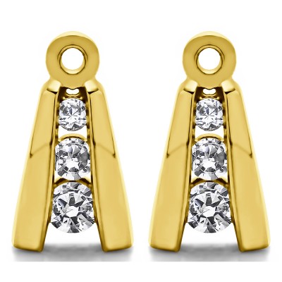 0.2 Carat Round Channel Three Stone Earring Jackets  in Yellow Gold