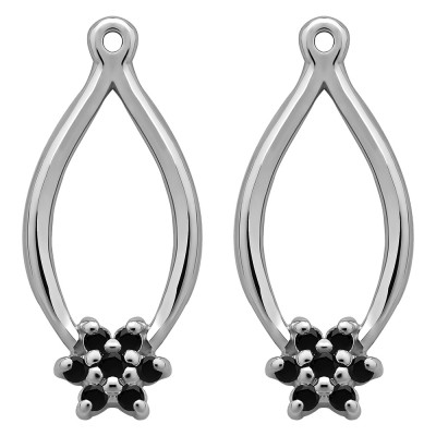 0.22 Carat Black Round Shared Prong Flower Earring Jackets