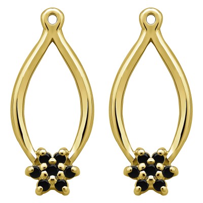 0.22 Carat Black Round Shared Prong Flower Earring Jackets  in Yellow Gold
