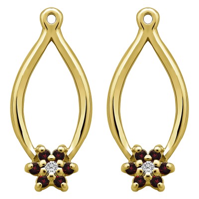 0.22 Carat Ruby and Diamond Round Shared Prong Flower Earring Jackets  in Yellow Gold