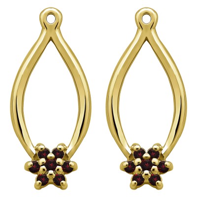 0.22 Carat Ruby Round Shared Prong Flower Earring Jackets  in Yellow Gold