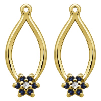 0.22 Carat Sapphire and Diamond Round Shared Prong Flower Earring Jackets  in Yellow Gold