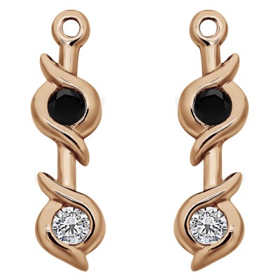 0.2 Carat Black and White Bypass Bezel Two Stone Earring Jacket in Rose Gold